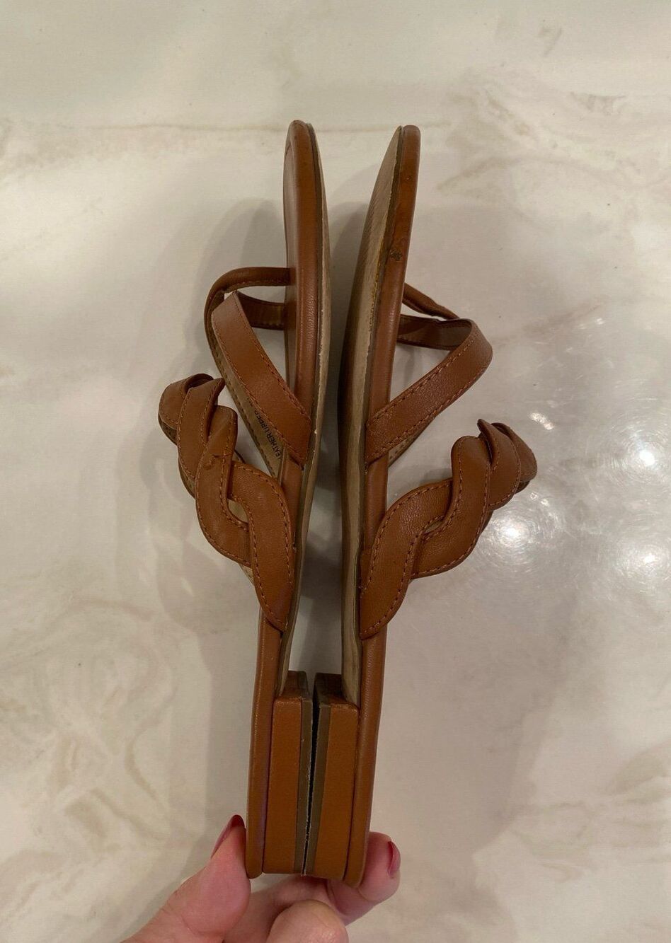 Talbots Brown Leather Strappy Sandals Size 8 M Flats Thong Slip On Braided Beach - Picture 7 of 11